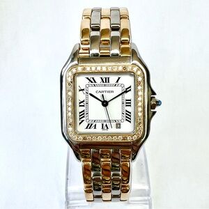 CARTIER PANTHERE Quartz 27mm 3 Row Gold 0.48TCW DIAMOND Watch White Dial